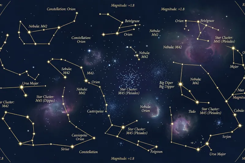 Planisphère céleste annoté des constellations visibles en Drôme, illustration pédagogique