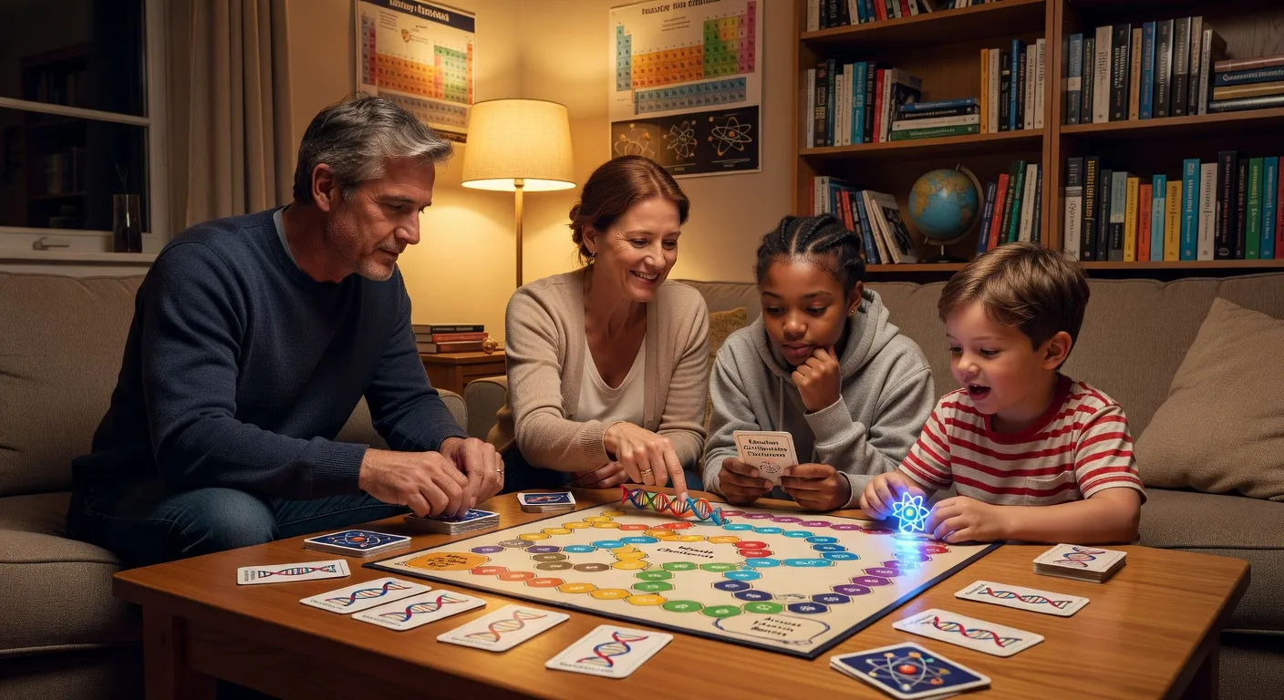 Jeux de société scientifiques et éducatifs disposés sur une table