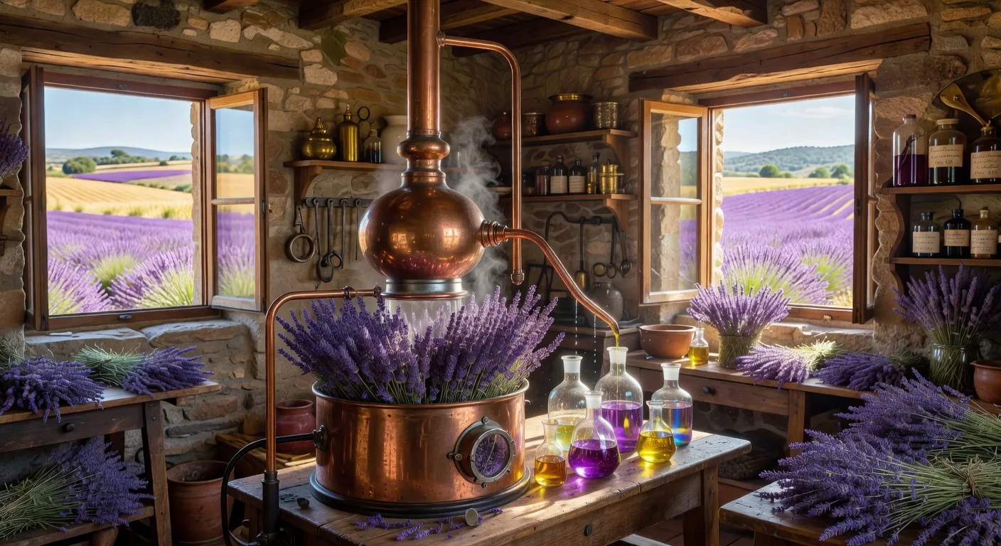 Distillation artisanale de lavande dans un alambic traditionnel en Drôme provençale