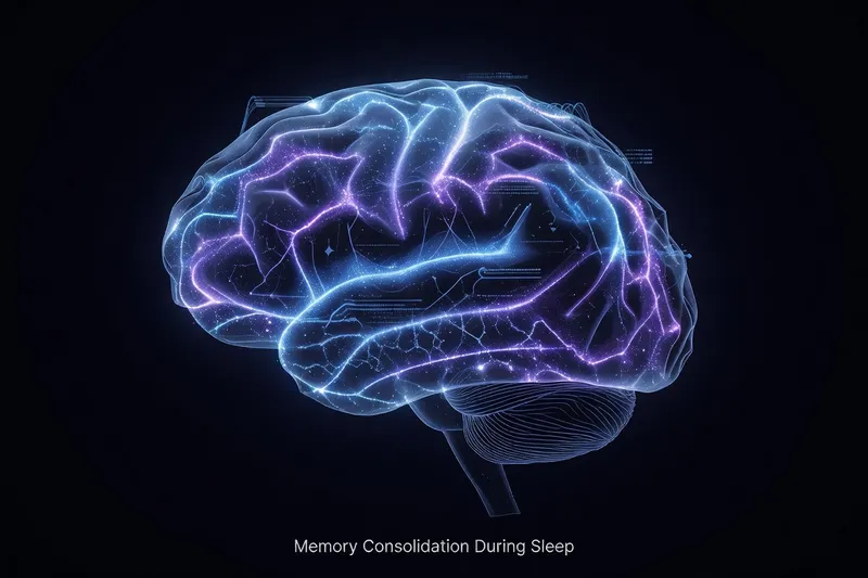 Cerveau humain en coupe avec hippocampe lumineux pendant le sommeil, visualisation neuroscientifique