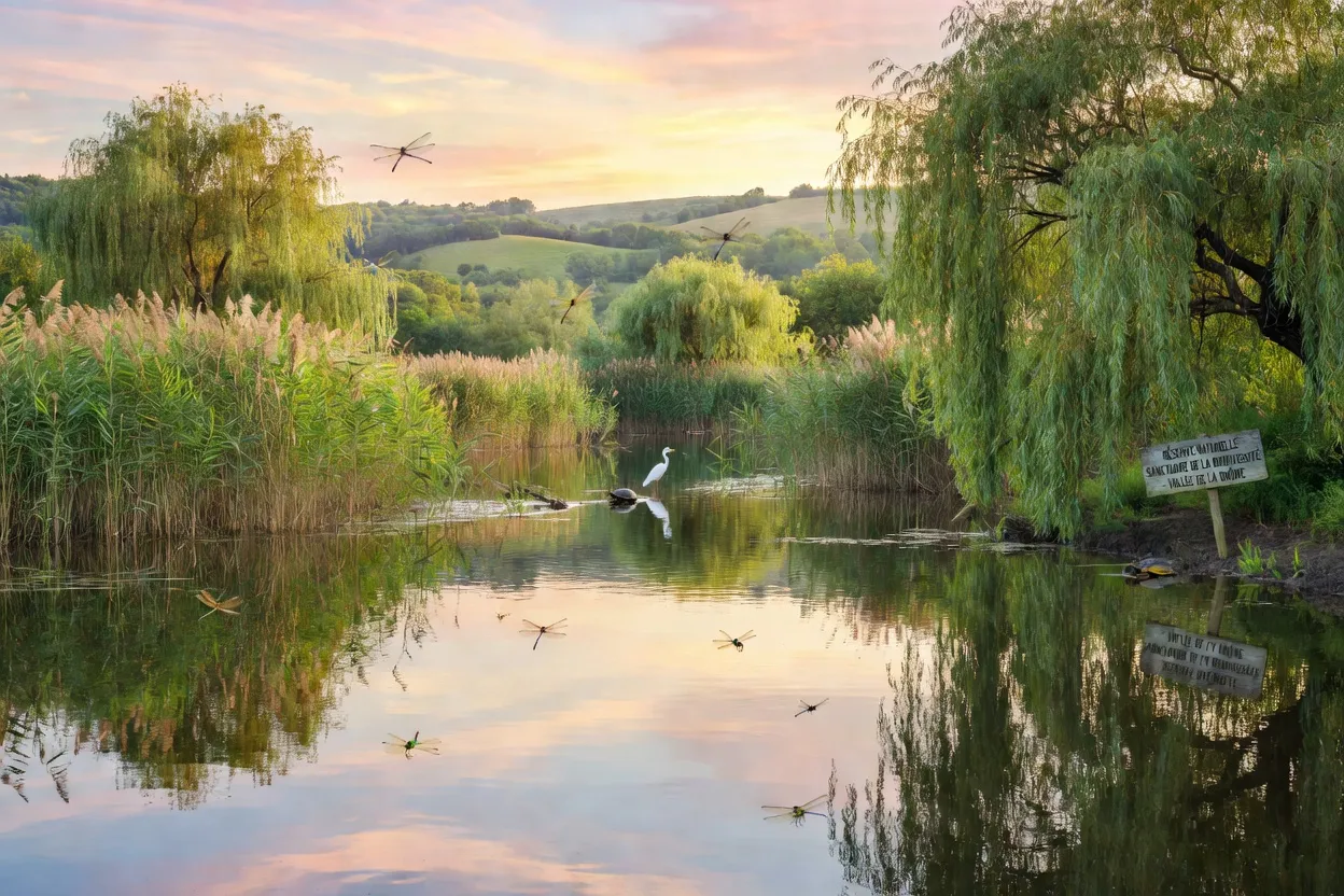 Méandres de la rivière Drôme dans la réserve des Ramières, bancs de gravier et ripisylve de saules