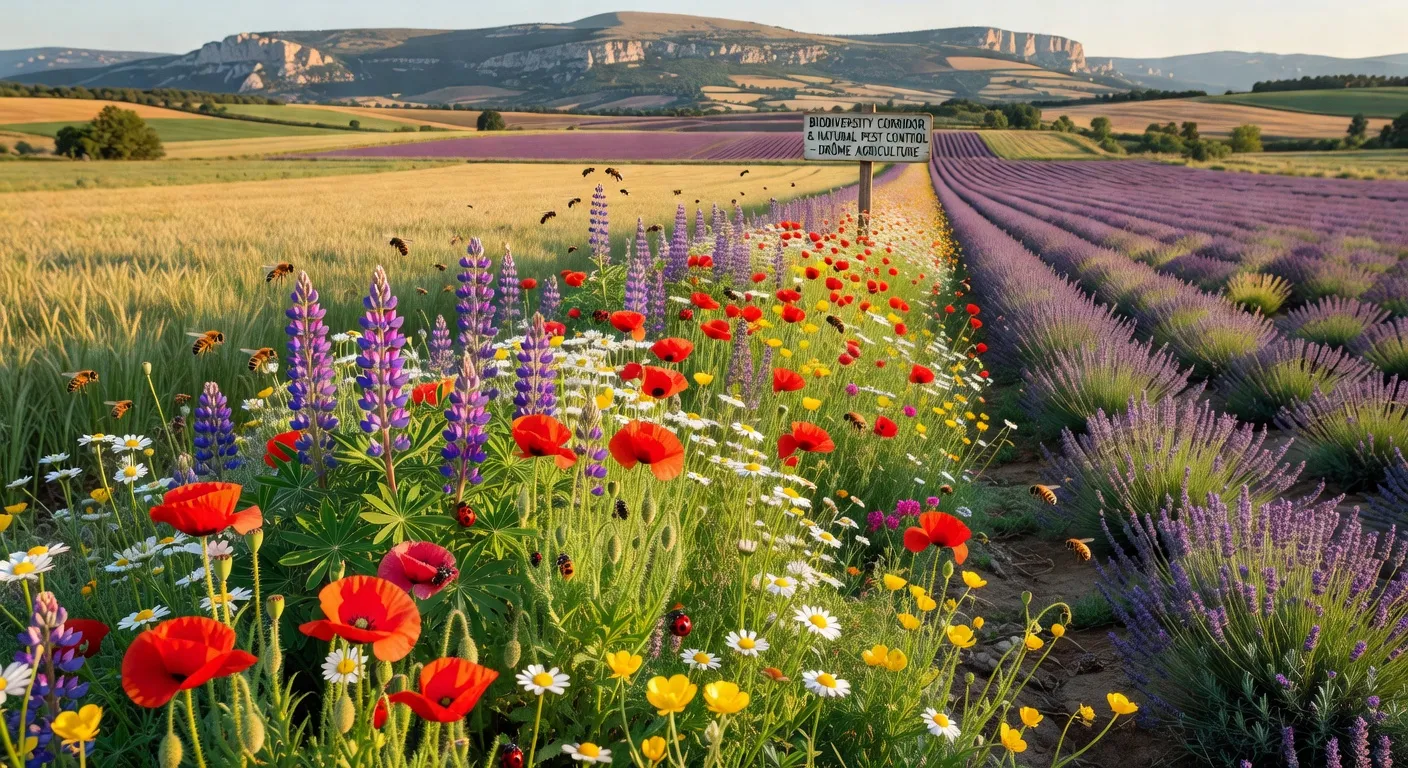 Abeille butinant une fleur dans un verger drômois en agriculture biologique