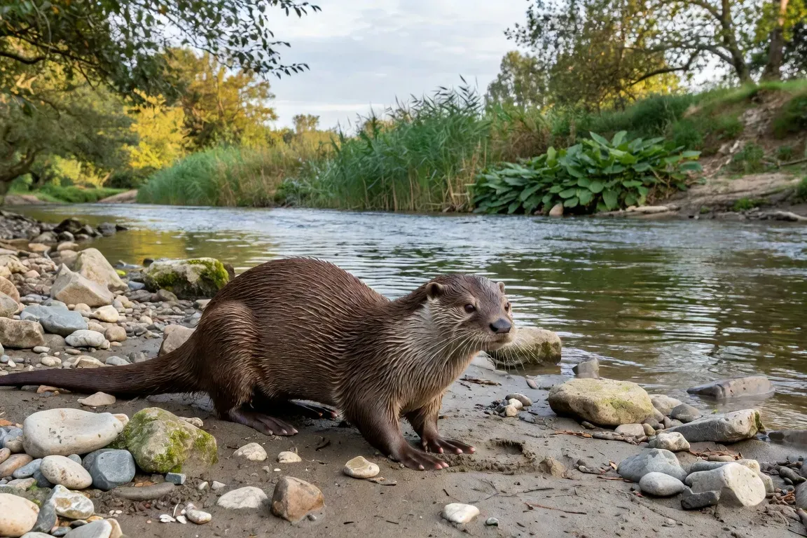 Loutre d'Europe sur les rives de la rivière Drôme