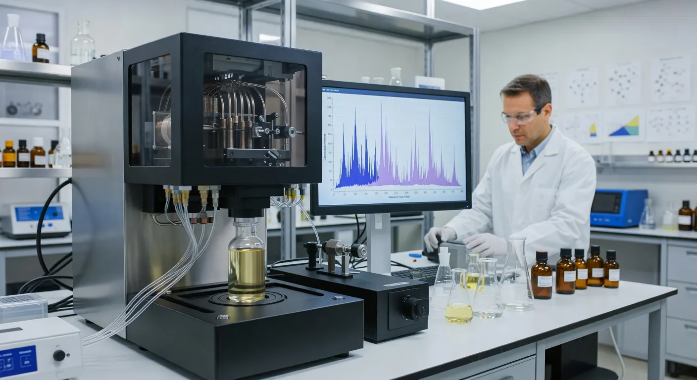 Analyse chimique de l'huile essentielle de lavande par chromatographie en phase gazeuse, laboratoire