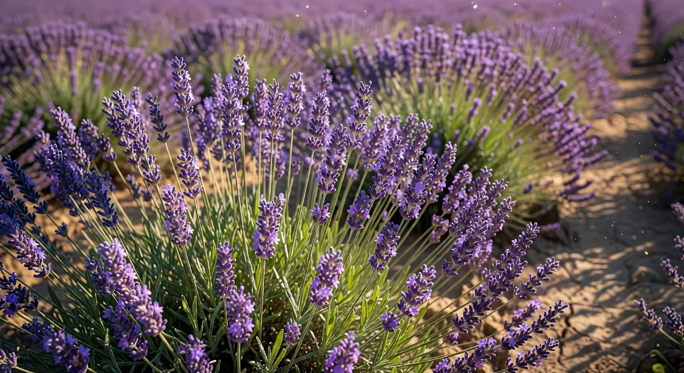 Champs de lavande en fleur dans la Drôme provençale, étude botanique et scientifique