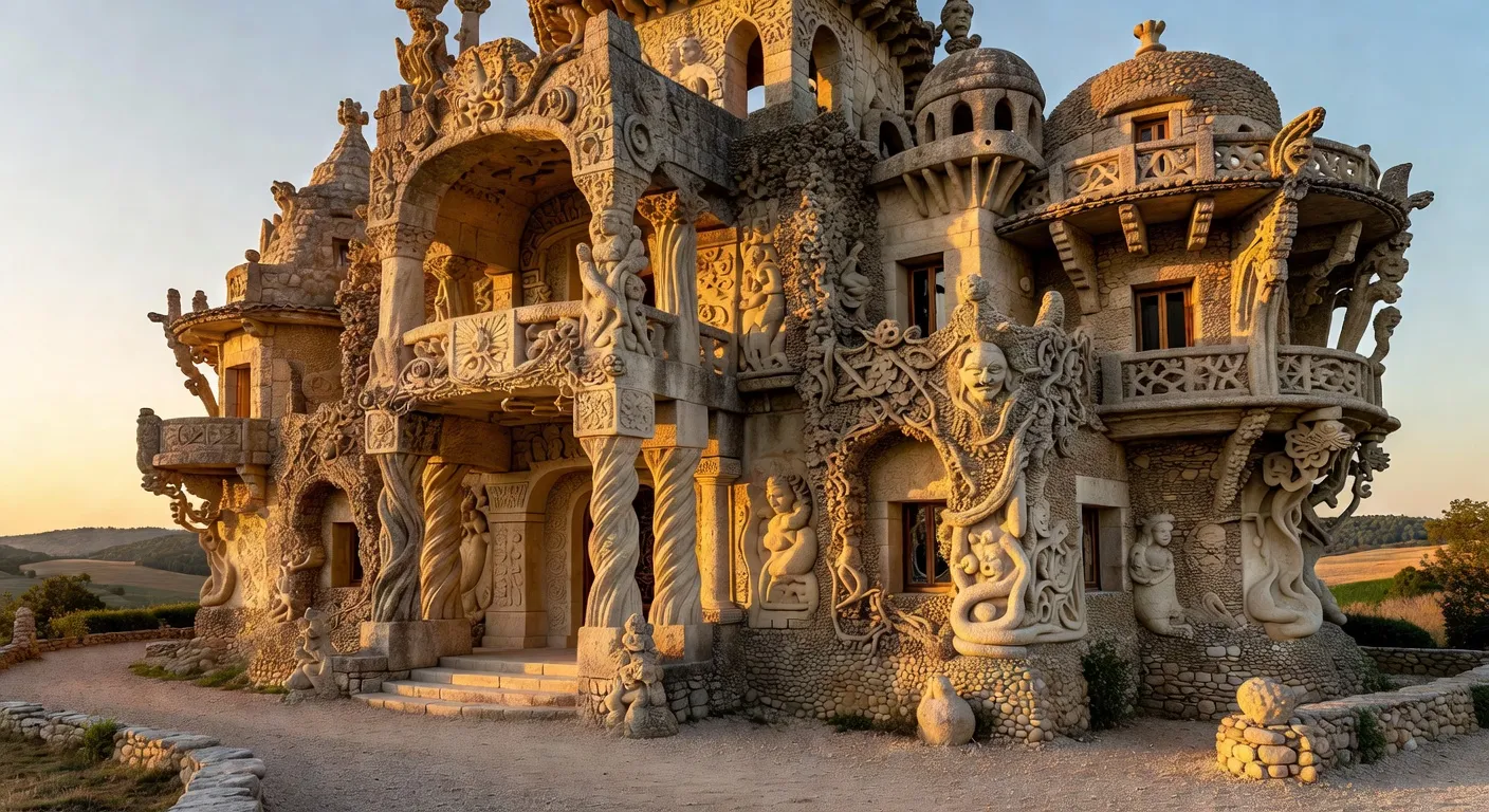 Détails architecturaux de la façade du Palais Idéal du Facteur Cheval, Hauterives, Drôme