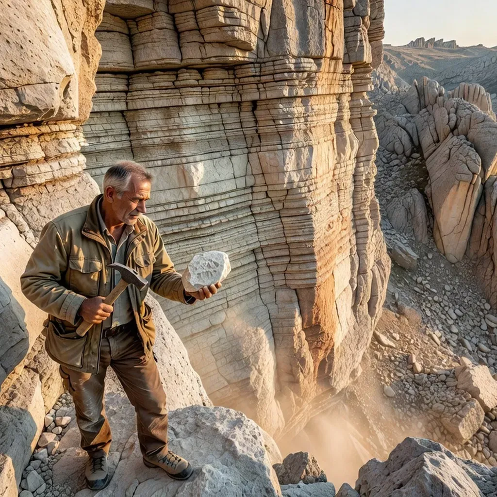 Dr. Christophe Faure, géologue, devant les falaises calcaires du Diois