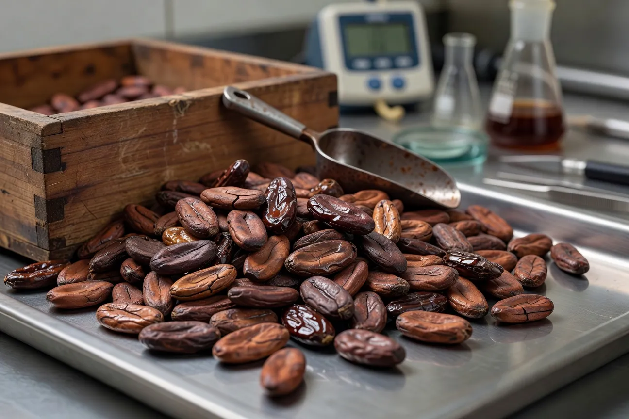 Fèves de cacao en fermentation