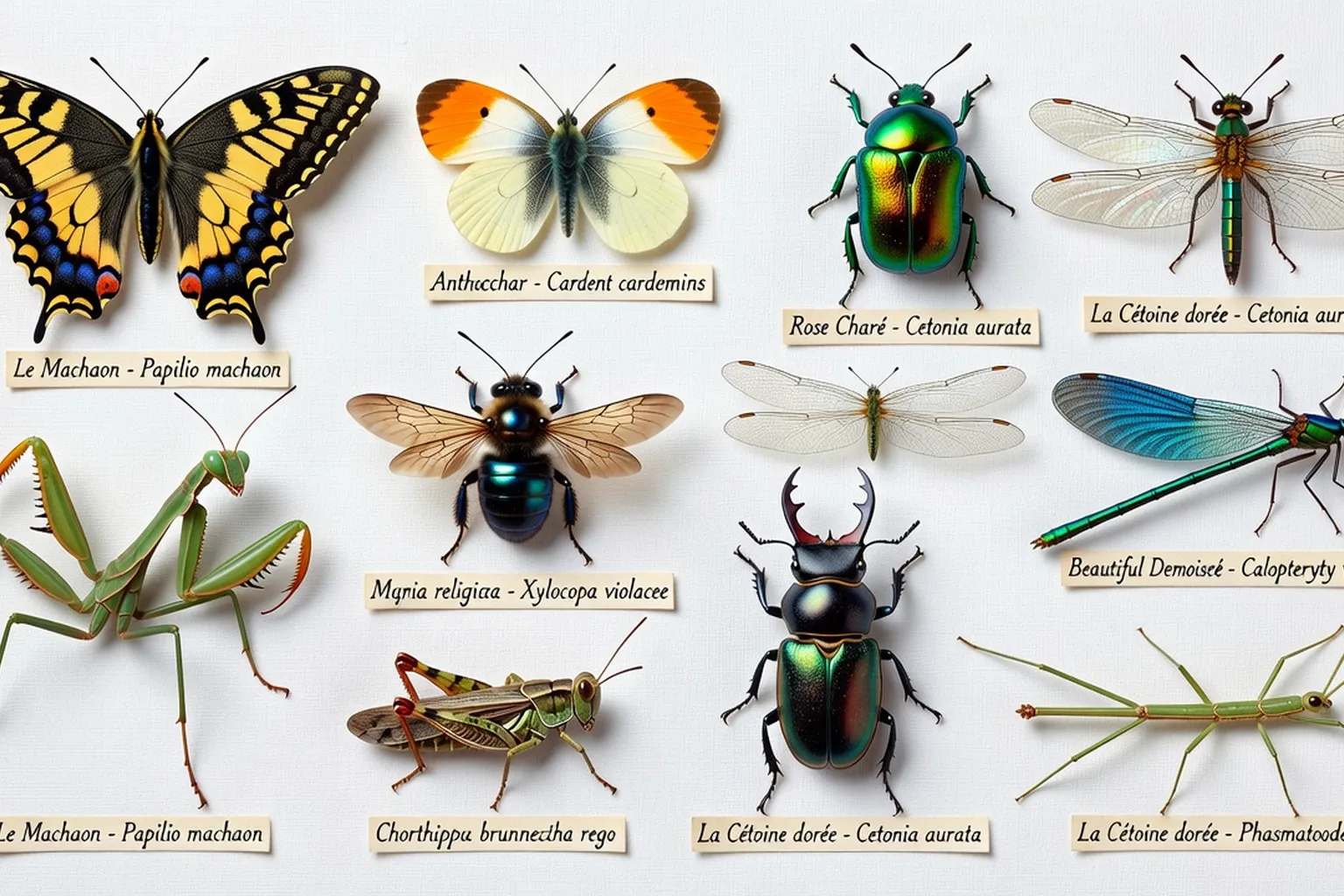 Composition naturaliste de 9 insectes emblématiques de la Drôme et du Vercors